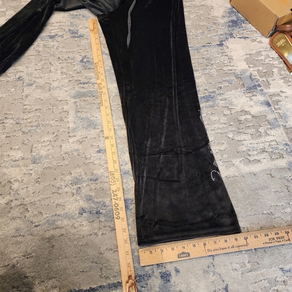 Juicy Couture Bling Stud Black Velvet Velour Pull On Pants Large Lounge Pajama - Picture 5 of 14
